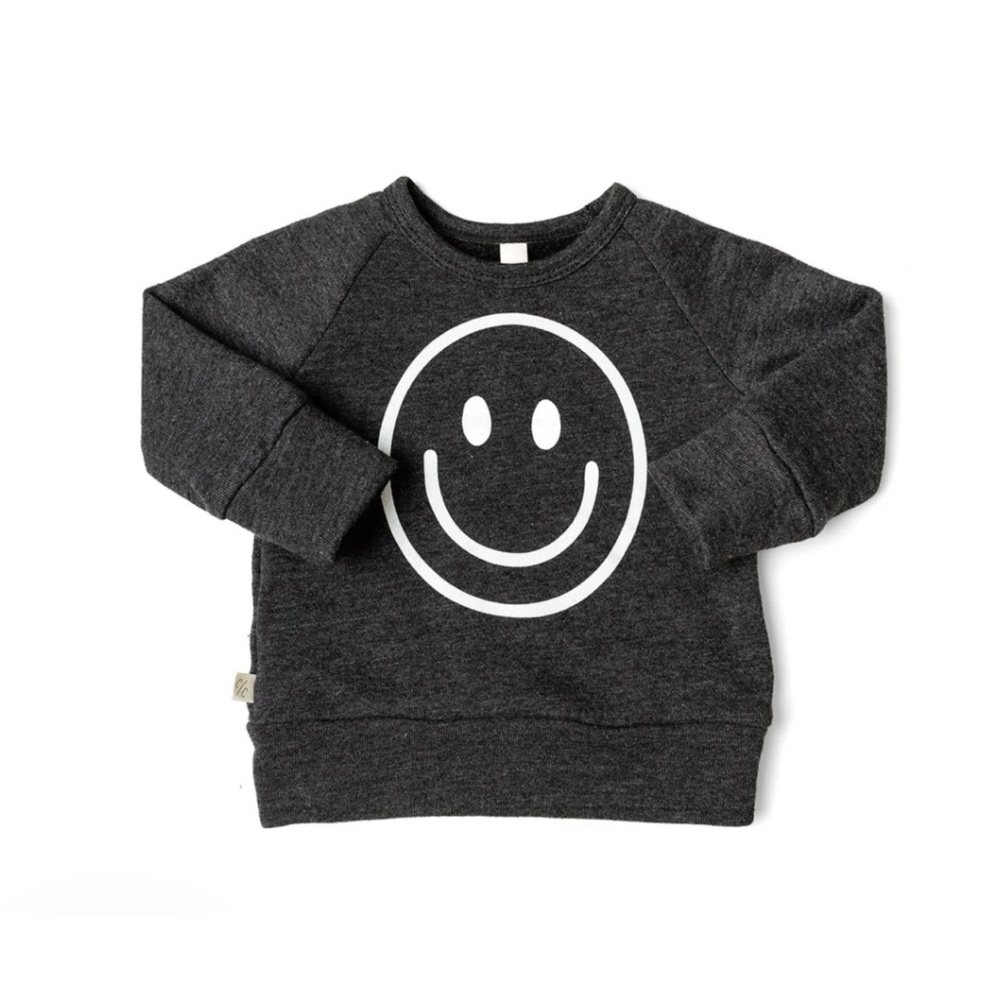 Childhoods Clothing Dark Gray & White Smiley Face Crewneck Sweatshirt Unisex 6/7